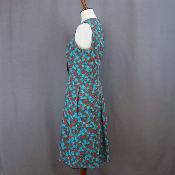 Akris 10 Green Red Ai Print Sleeveless Swing Fit Flare Pleated Pocket Dress - Picture 10 of 15